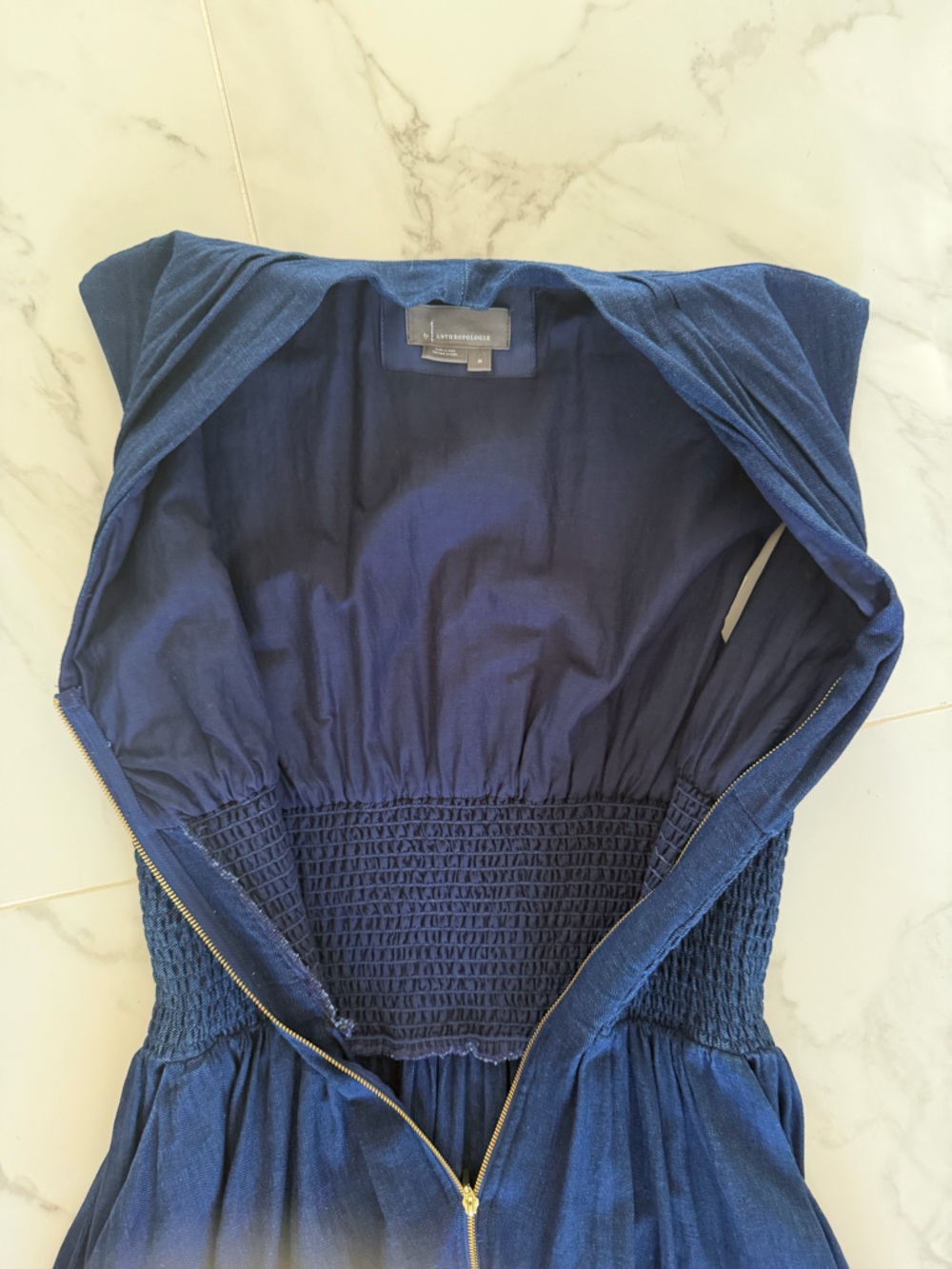 🔥 RARE by Anthropologie The Tommie Zip-Front Midi Dress - Navy Storm - M - Picture 4 of 6